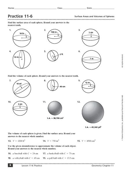 Volume of Sphere Worksheet for 10th Grade | Lesson Planet